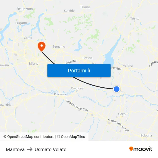 Mantova to Usmate Velate map