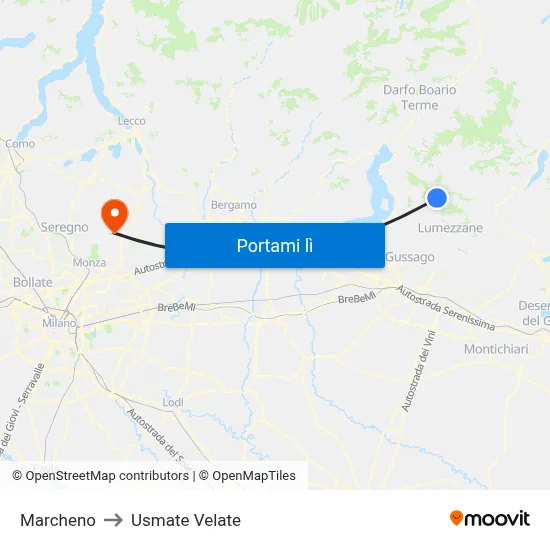 Marcheno to Usmate Velate map