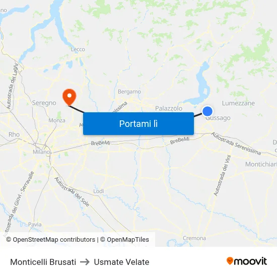 Monticelli Brusati to Usmate Velate map