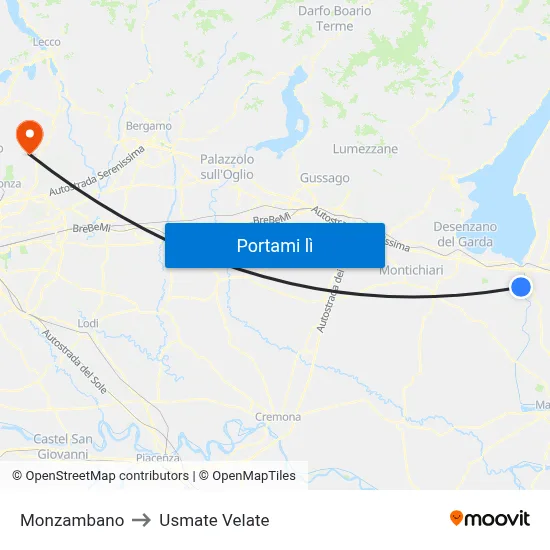 Monzambano to Usmate Velate map
