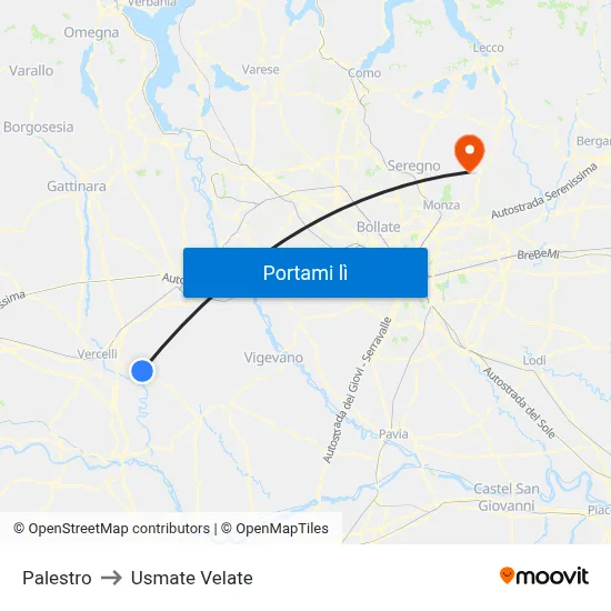 Palestro to Usmate Velate map