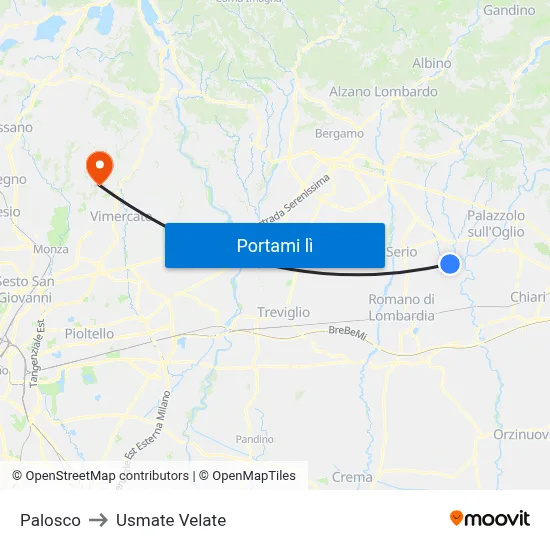Palosco to Usmate Velate map