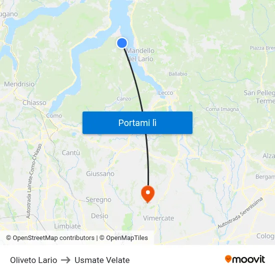 Oliveto Lario to Usmate Velate map