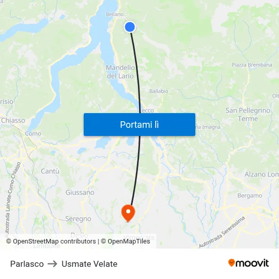 Parlasco to Usmate Velate map