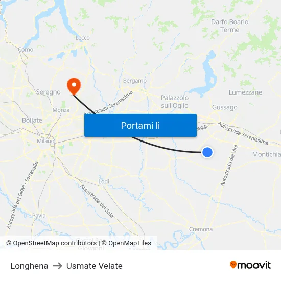 Longhena to Usmate Velate map
