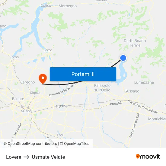Lovere to Usmate Velate map
