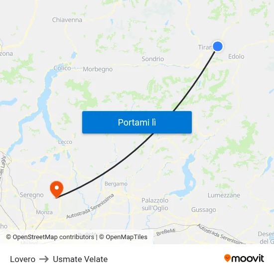 Lovero to Usmate Velate map