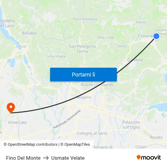 Fino Del Monte to Usmate Velate map