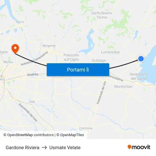 Gardone Riviera to Usmate Velate map