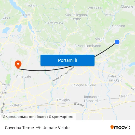Gaverina Terme to Usmate Velate map