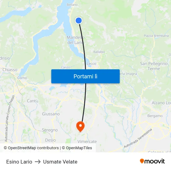 Esino Lario to Usmate Velate map