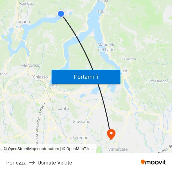 Porlezza to Usmate Velate map