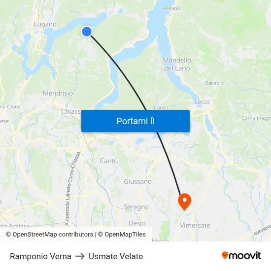 Ramponio Verna to Usmate Velate map