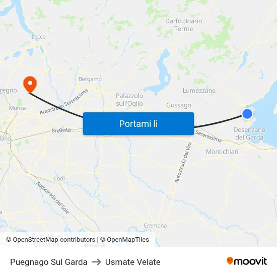 Puegnago Sul Garda to Usmate Velate map