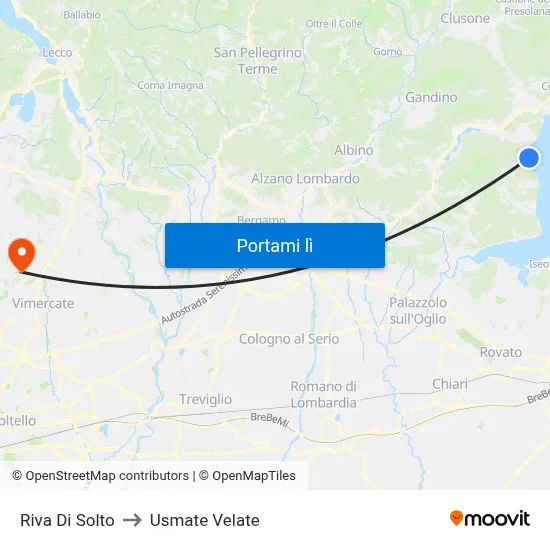 Riva Di Solto to Usmate Velate map