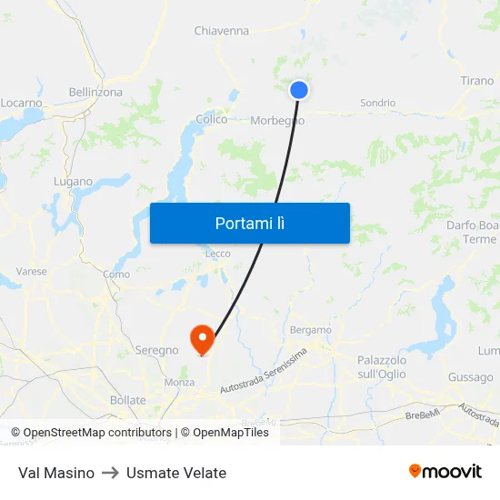 Val Masino to Usmate Velate map
