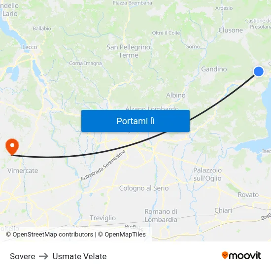 Sovere to Usmate Velate map