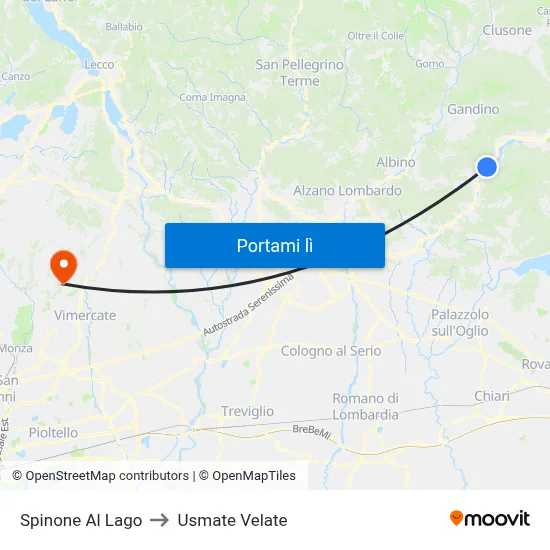 Spinone Al Lago to Usmate Velate map