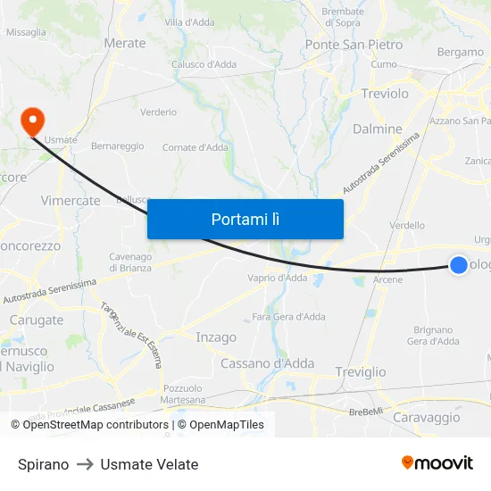 Spirano to Usmate Velate map