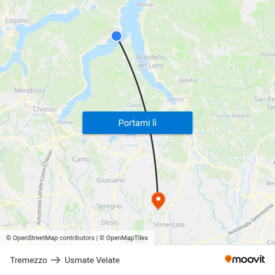 Tremezzo to Usmate Velate map