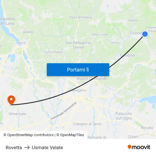 Rovetta to Usmate Velate map