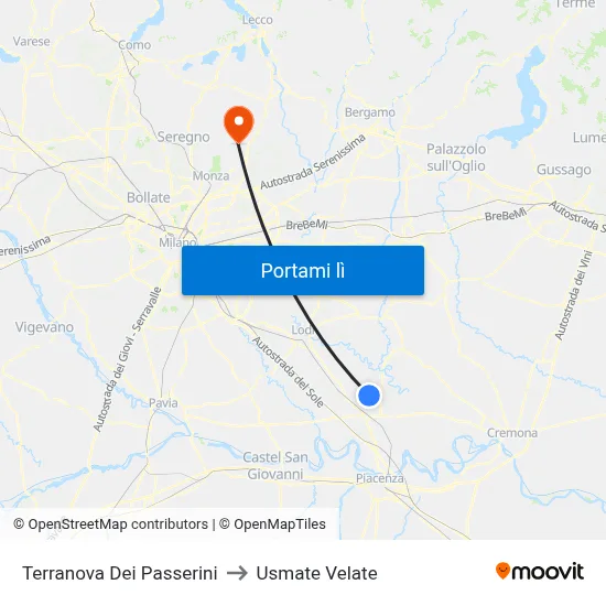 Terranova Dei Passerini to Usmate Velate map