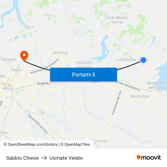 Sabbio Chiese to Usmate Velate map