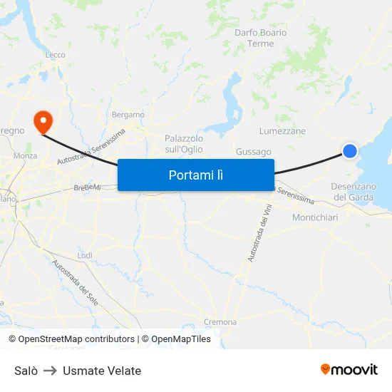 Salò to Usmate Velate map