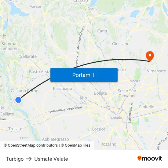 Turbigo to Usmate Velate map
