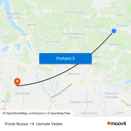 Ponte Nossa to Usmate Velate map