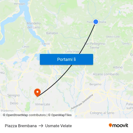 Piazza Brembana to Usmate Velate map