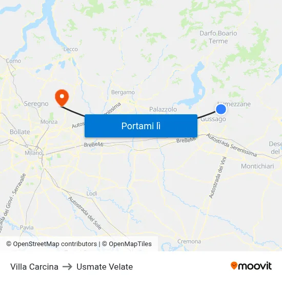 Villa Carcina to Usmate Velate map