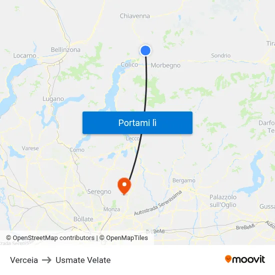 Verceia to Usmate Velate map