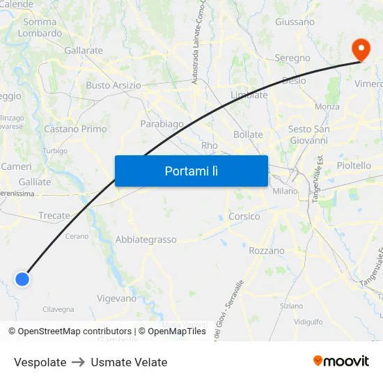 Vespolate to Usmate Velate map