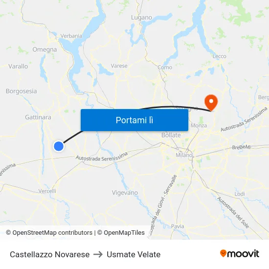 Castellazzo Novarese to Usmate Velate map