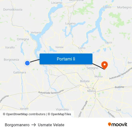 Borgomanero to Usmate Velate map
