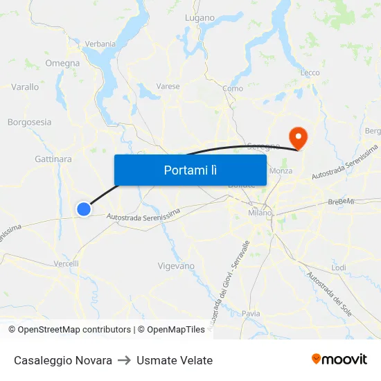 Casaleggio Novara to Usmate Velate map