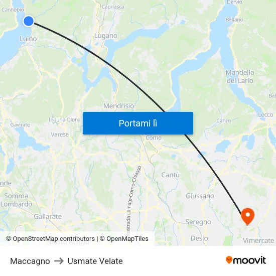 Maccagno to Usmate Velate map