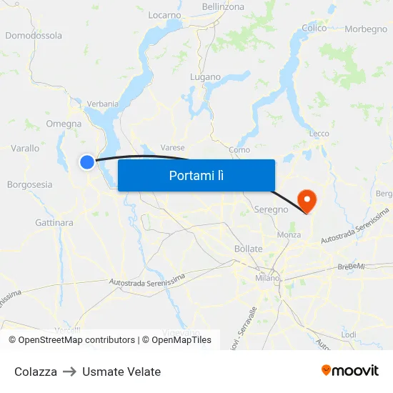 Colazza to Usmate Velate map