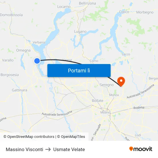 Massino Visconti to Usmate Velate map