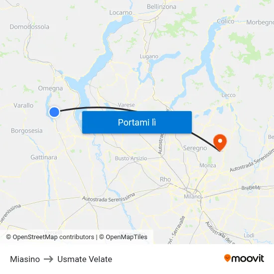 Miasino to Usmate Velate map