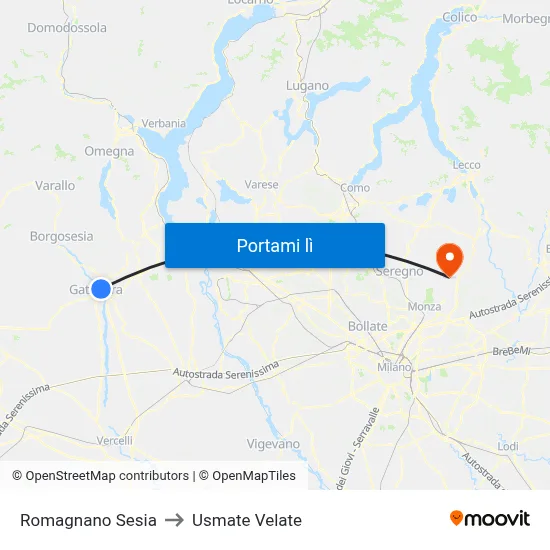 Romagnano Sesia to Usmate Velate map