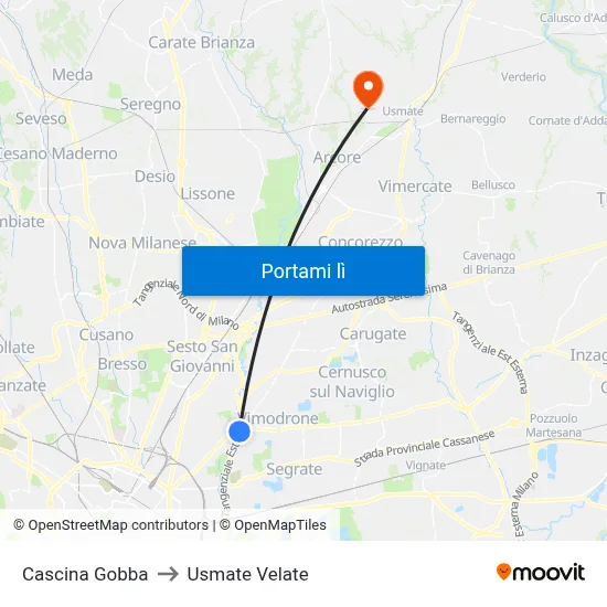 Cascina Gobba to Usmate Velate map