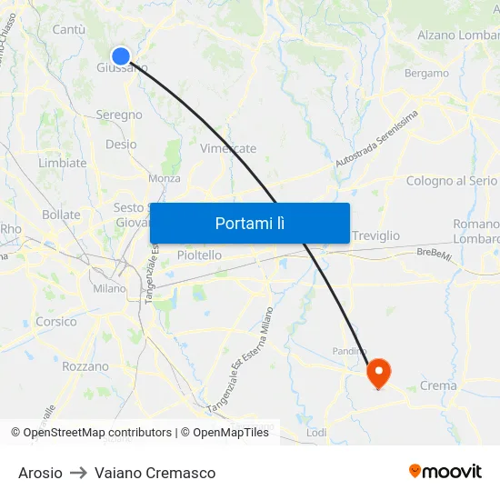 Arosio to Vaiano Cremasco map