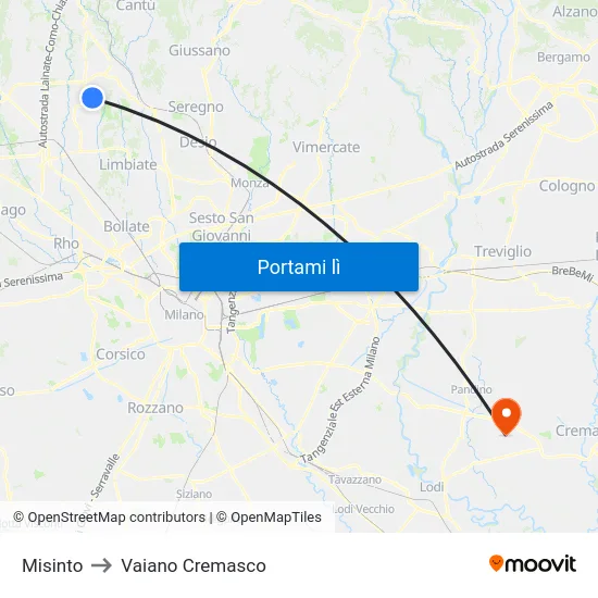 Misinto to Vaiano Cremasco map