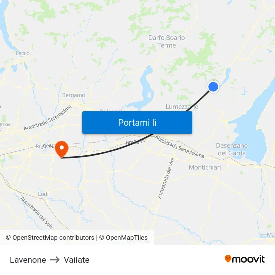 Lavenone to Vailate map
