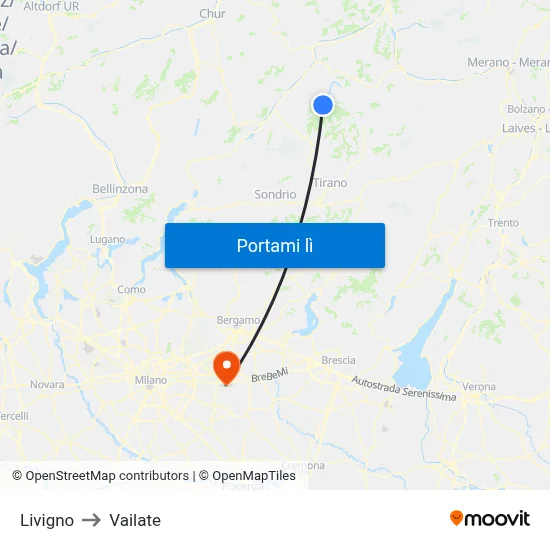 Livigno to Vailate map