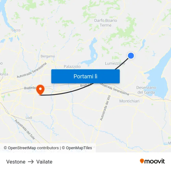 Vestone to Vailate map