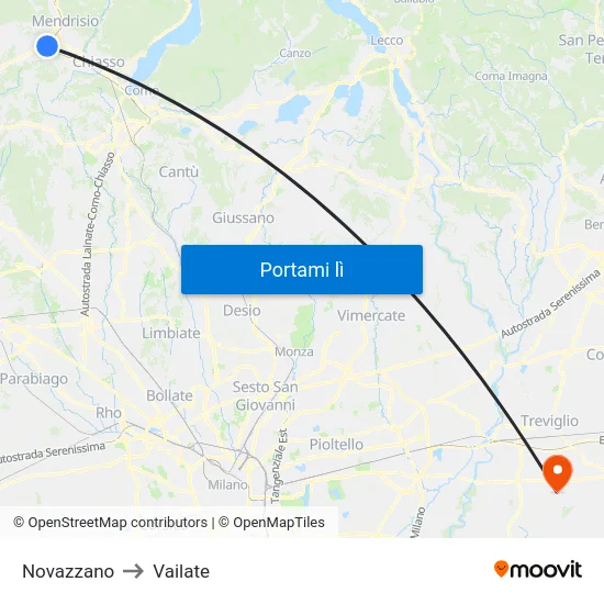 Novazzano to Vailate map