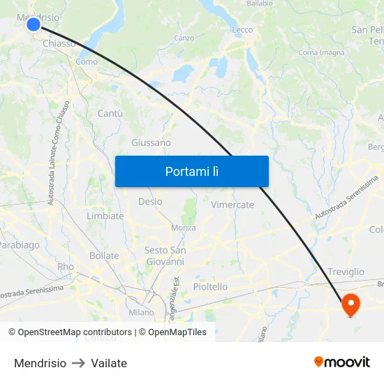 Mendrisio to Vailate map